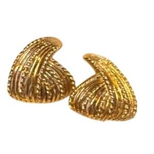 Emmons Vintage Gold Tone Textured‎ Clip On Earrings Signed Statement Jewelry